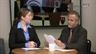 Woman being interviewed by jerk